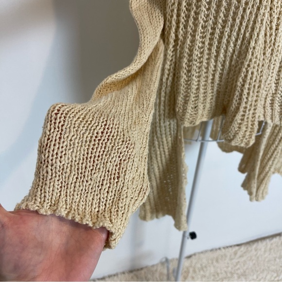 Anthropologie Knitted Knotted open waterfall Sweater Cardigan cream SZ XS lace - Picture 2 of 8